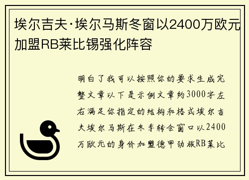 埃尔吉夫·埃尔马斯冬窗以2400万欧元加盟RB莱比锡强化阵容
